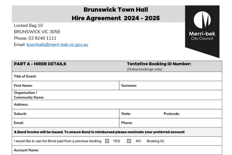 Venue booking forms